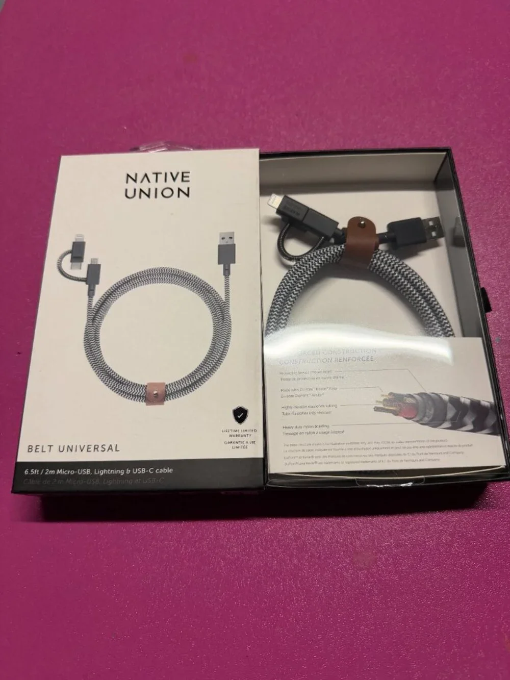 Native Union Belt Universal Zebra 6.5ft / 2m (USB-C/8 pin/Micro to USB-A Cable)